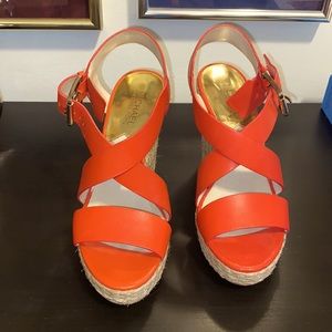 Michael Michael Kors Red Straw Wedge Sandals